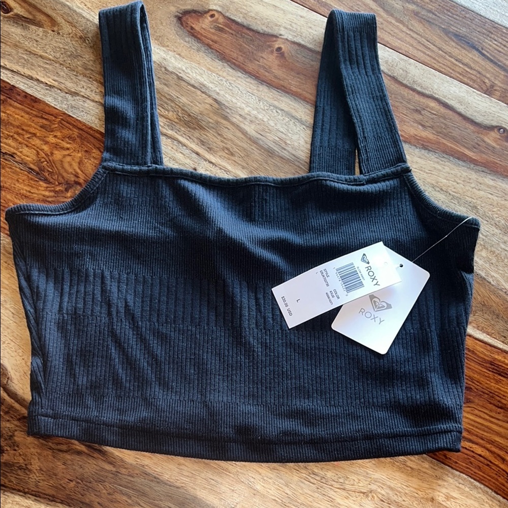 WOMENS ROXY CUT OFF TANK TOP BLACK LARGE